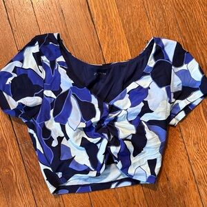Wild Fable Blue and Black Patterned Crop Top
